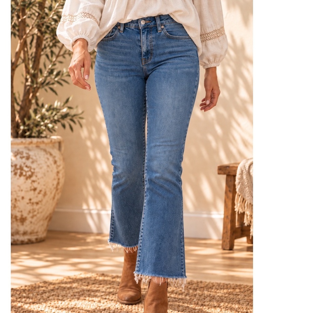 Madewell Mid-Rise Kick Out Jeans Size 31 Medium Wash Raw Hem Cropped Flare